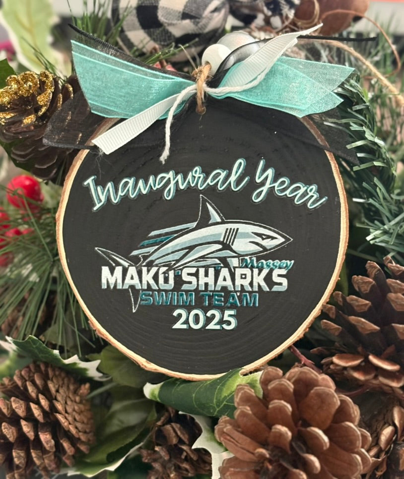 Massey Mako Sharks "Inaugural Year" Wood Slice Ornament