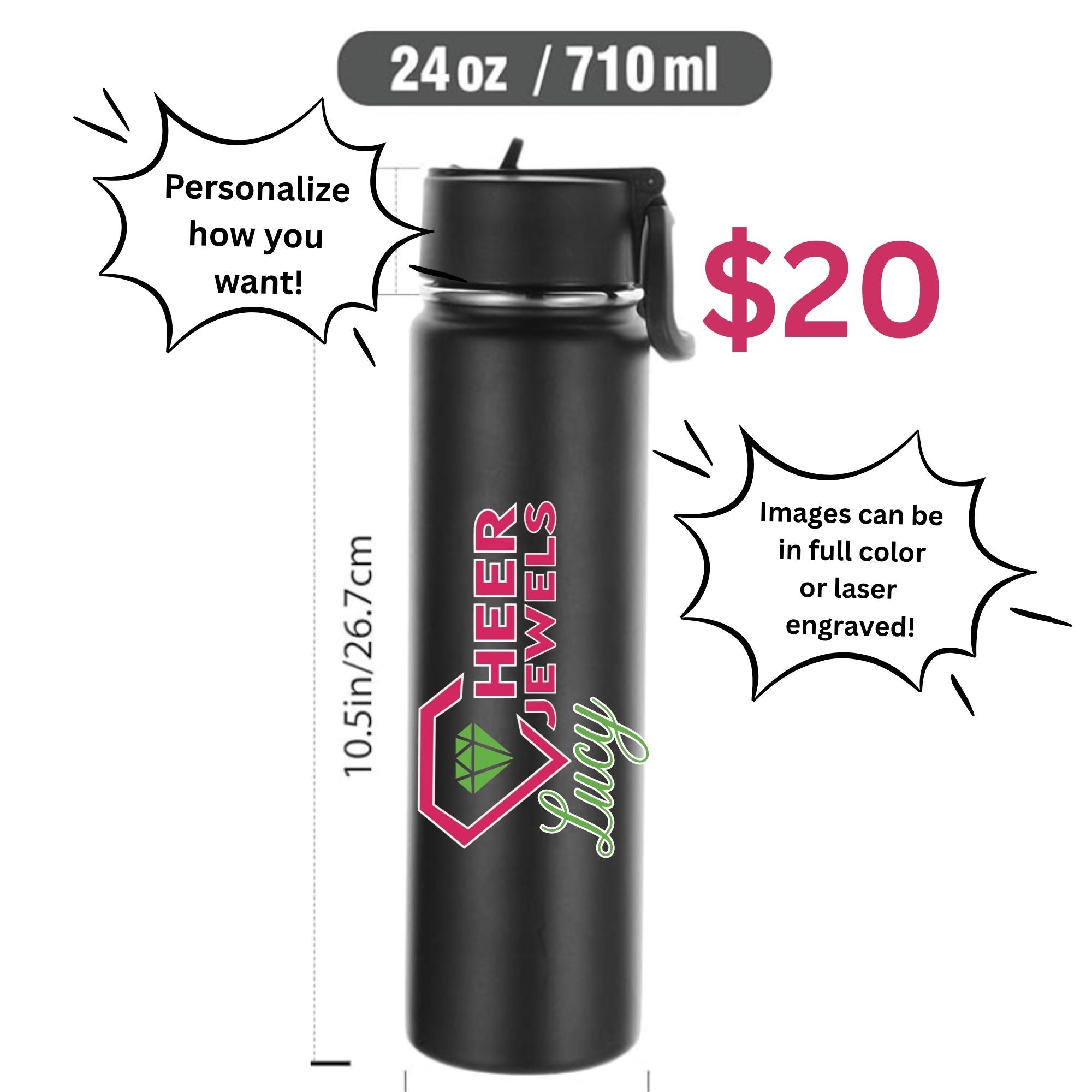 Cheer Jewels Personalized Metal Water Bottle