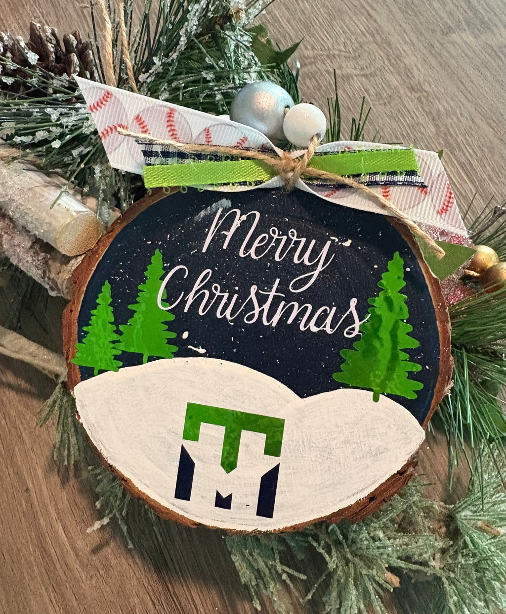 Personalized Team Christmas Wood Slice Ornament